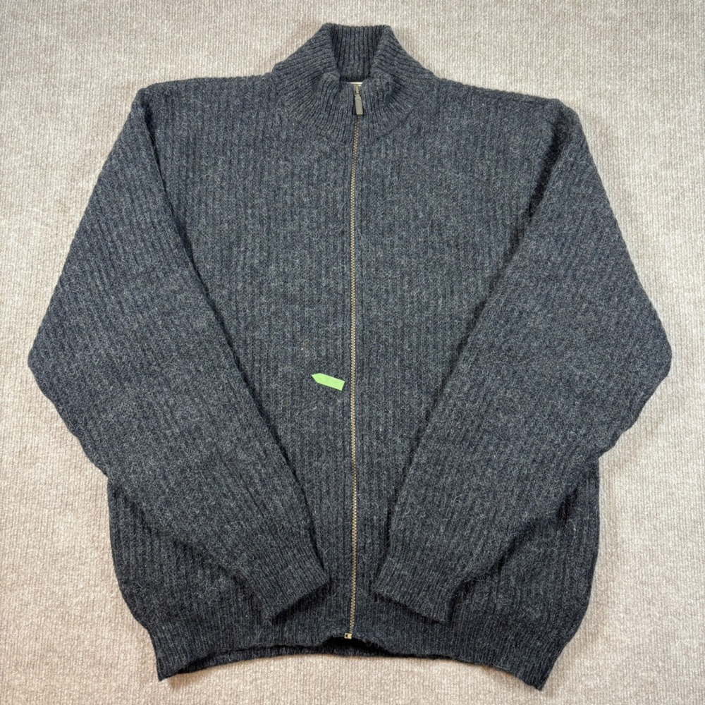 VTG 80s L.L. Bean Gray Wool Alpaca Full Zip Sweater Men's Size LT - Picture 1 of 7